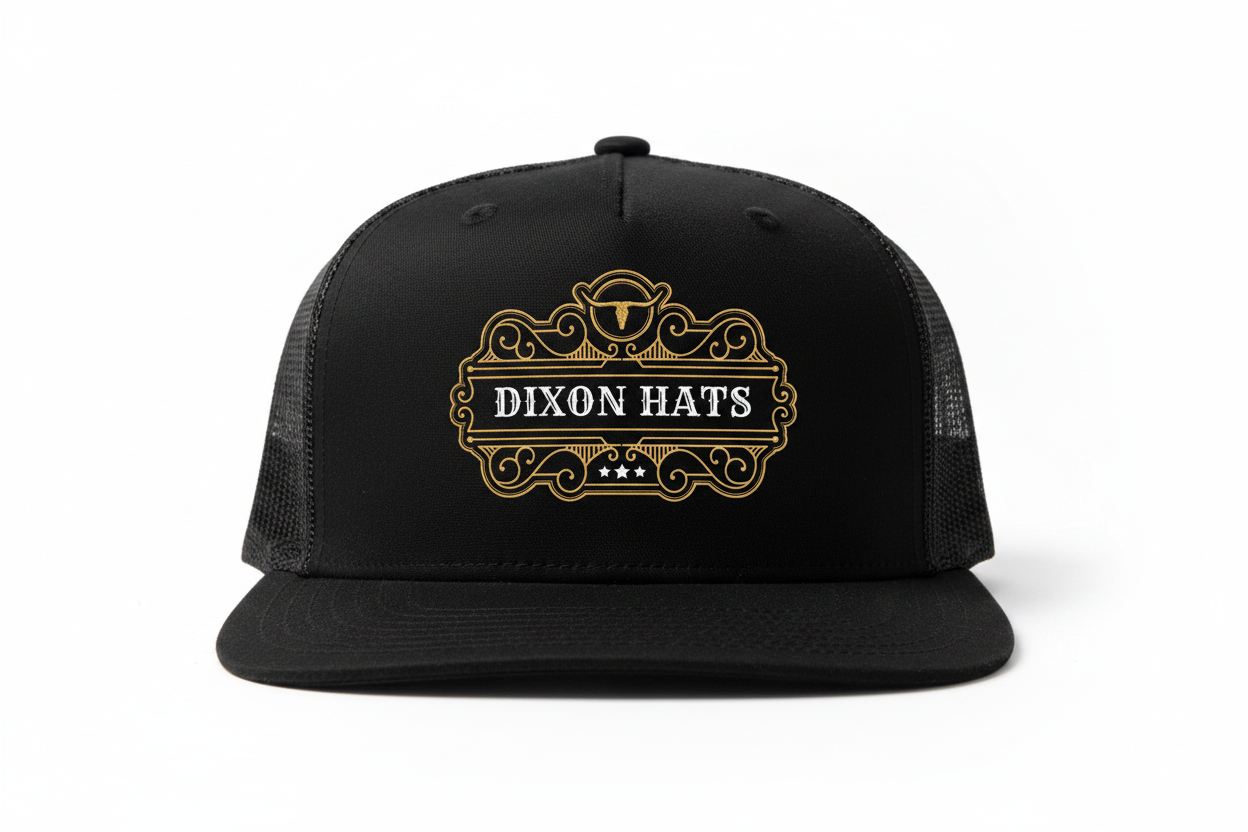 Dixon Hats Wide Brim Trucker Hat with embroidered western logo